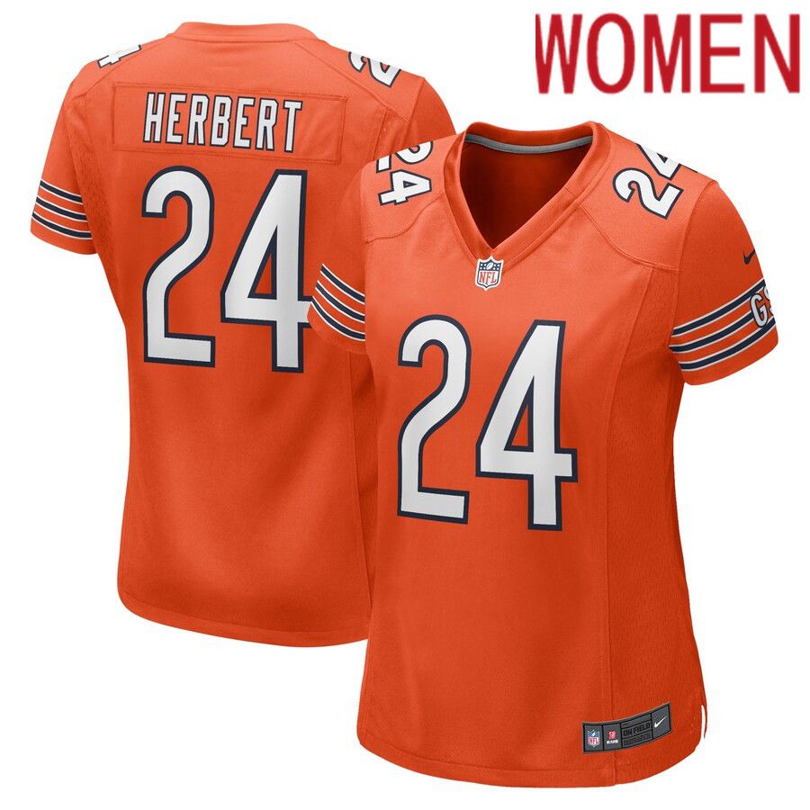 Women Chicago Bears 24 Khalil Herbert Nike Orange Alternate Game Player NFL Jersey